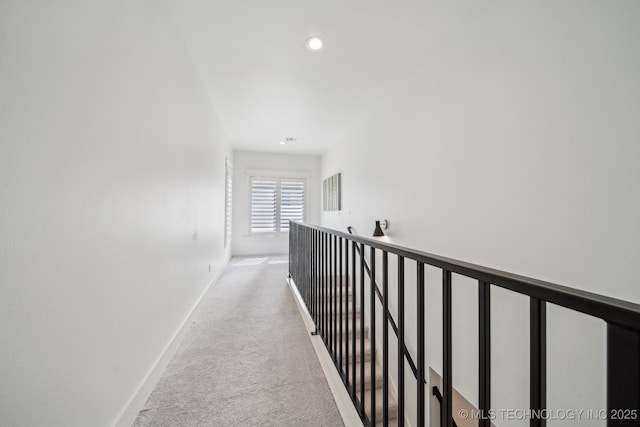 1038 E 38th Pl, Tulsa, OK 74105 - hallway with carpet flooring, baseboards, an upstairs landing, and recessed lighting