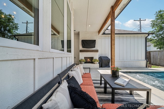 1038 E 38th Pl, Tulsa, OK 74105 - view of patio featuring an outdoor living space with a fireplace and grilling area
