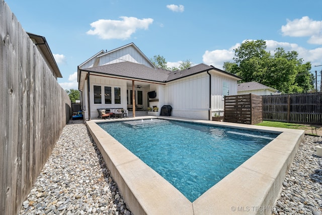 1038 E 38th Pl, Tulsa, OK 74105 - view of pool featuring a ceiling fan, a fenced backyard, and a patio area