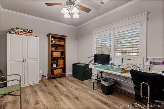 7724 S 83rd E Ave, Tulsa, OK 74133 - office space featuring light wood-style floors, crown molding, and a ceiling fan