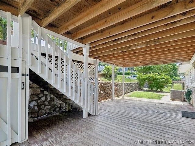 5339 S 32nd W Ave, Tulsa, OK 74107 - wooden deck featuring stairs and central AC unit