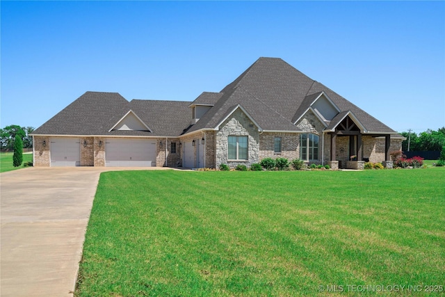 1580 Dawson Dr, Fort Gibson, OK 74434 - craftsman-style house featuring an attached garage, concrete driveway, a front yard, and brick siding