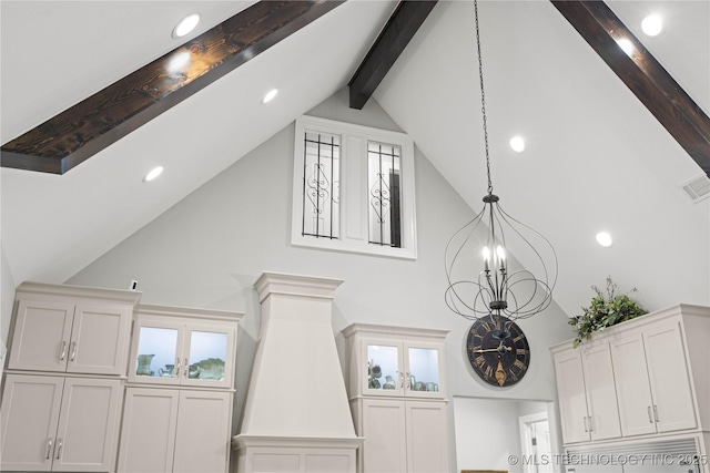 1580 Dawson Dr, Fort Gibson, OK 74434 - detailed view of beamed ceiling, recessed lighting, and a chandelier