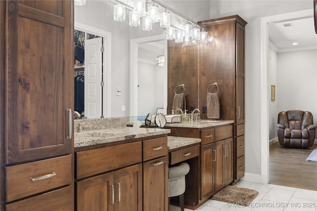 1580 Dawson Dr, Fort Gibson, OK 74434 - full bath with vanity, crown molding, baseboards, and tile patterned floors