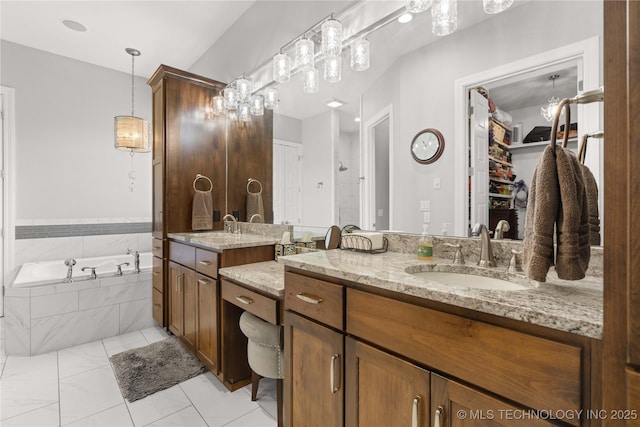 1580 Dawson Dr, Fort Gibson, OK 74434 - full bathroom with vanity, a bath, a walk in closet, and a shower