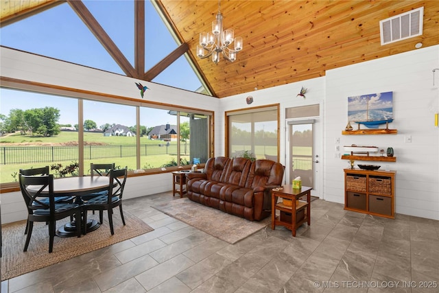 1580 Dawson Dr, Fort Gibson, OK 74434 - living area with a chandelier, plenty of natural light, and high vaulted ceiling