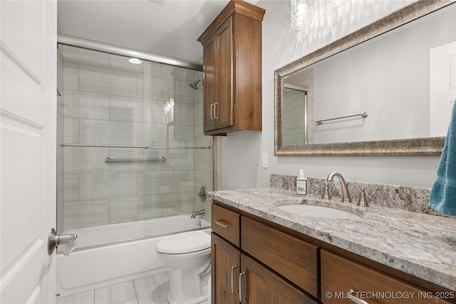 1580 Dawson Dr, Fort Gibson, OK 74434 - full bath with vanity, toilet, shower / bath combination with glass door, and marble look tile flooring