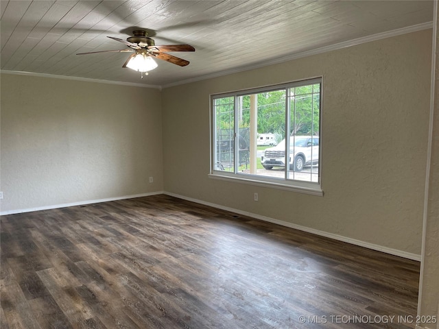 422 N Forest St, Jenks, OK 74037 - unfurnished room with a ceiling fan, ornamental molding, dark wood finished floors, baseboards, and a textured wall