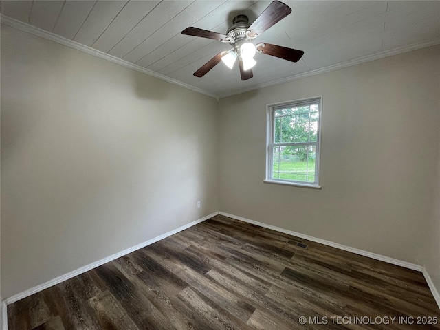 422 N Forest St, Jenks, OK 74037 - empty room with ornamental molding, dark wood finished floors, baseboards, and ceiling fan