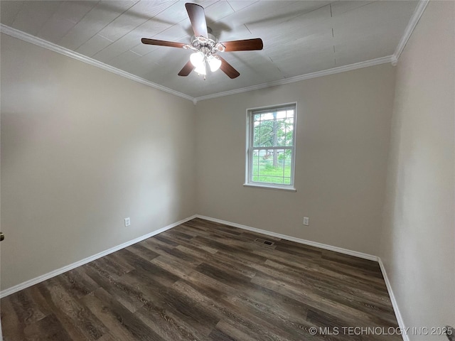 422 N Forest St, Jenks, OK 74037 - empty room featuring baseboards, a ceiling fan, dark wood-type flooring, and crown molding