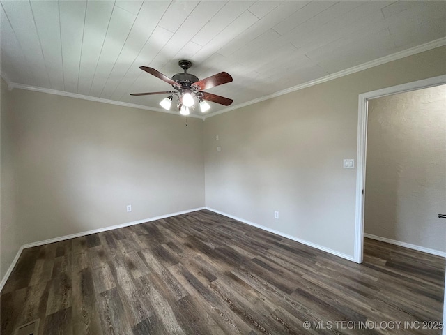 422 N Forest St, Jenks, OK 74037 - empty room featuring ceiling fan, dark wood-style flooring, baseboards, and crown molding