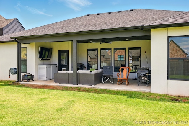 5807 E 128th St S, Bixby, OK 74008 - back of property featuring a lawn, a patio, and roof with shingles