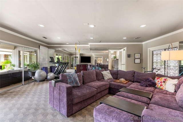 6232 S Jamestown Ave, Tulsa, OK 74136 - carpeted living area featuring crown molding and recessed lighting
