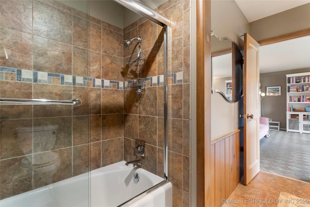 6232 S Jamestown Ave, Tulsa, OK 74136 - bathroom featuring shower / bath combination with glass door and tile patterned flooring