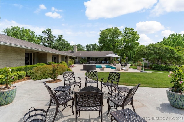 6232 S Jamestown Ave, Tulsa, OK 74136 - view of patio / terrace with a fire pit and an outdoor pool