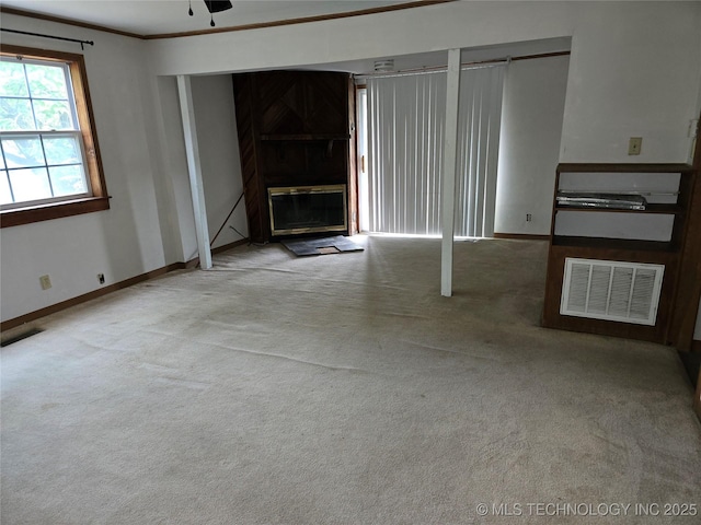 5581 36700th Rd, Terlton, OK 74081 - unfurnished living room featuring carpet flooring, ceiling fan, and baseboards