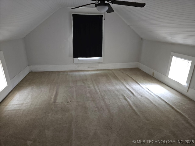 5581 36700th Rd, Terlton, OK 74081 - additional living space featuring a ceiling fan, carpet, lofted ceiling, and baseboards
