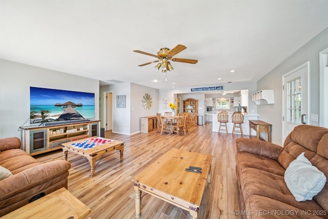 55890 E 315th Rd, Jay, OK 74346 - living area featuring light wood-style flooring, ceiling fan, recessed lighting, and baseboards
