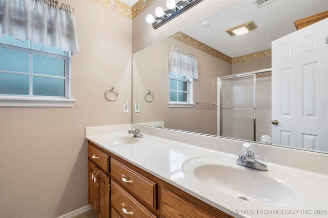 1940 Timberton Rd, Sapulpa, OK 74066 - bathroom with double vanity and a shower stall