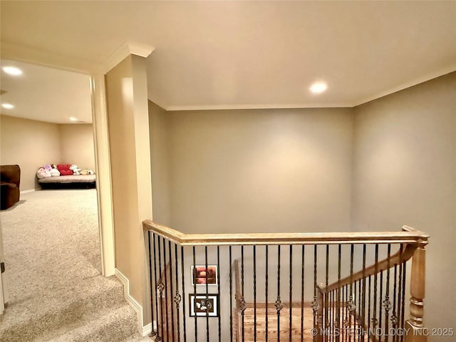 4224 S 69th W Ave, Tulsa, OK 74107 - stairs featuring carpet, recessed lighting, ornamental molding, and baseboards