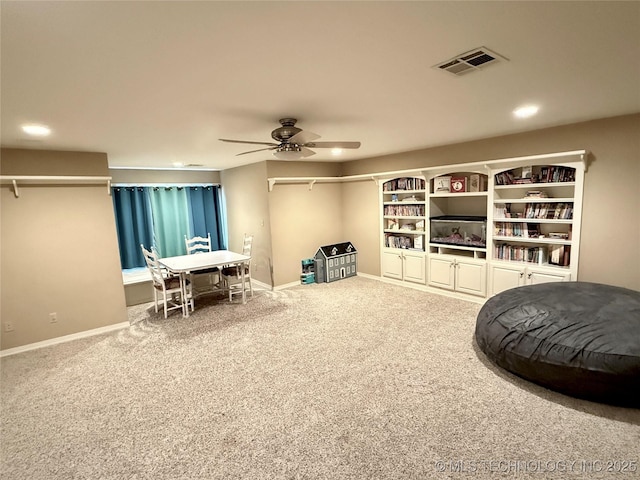 4224 S 69th W Ave, Tulsa, OK 74107 - living area featuring ceiling fan, carpet, baseboards, and recessed lighting