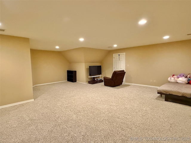4224 S 69th W Ave, Tulsa, OK 74107 - living area with carpet, recessed lighting, baseboards, and vaulted ceiling