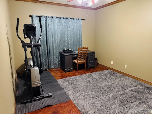 4224 S 69th W Ave, Tulsa, OK 74107 - office with ceiling fan, ornamental molding, and baseboards