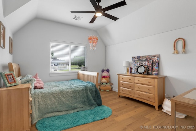 7408 E College St, Broken Arrow, OK 74014 - bedroom with lofted ceiling, light wood-style flooring, and a ceiling fan