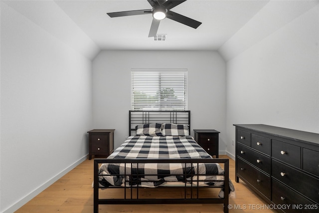 7408 E College St, Broken Arrow, OK 74014 - bedroom with light wood-type flooring, vaulted ceiling, baseboards, and a ceiling fan