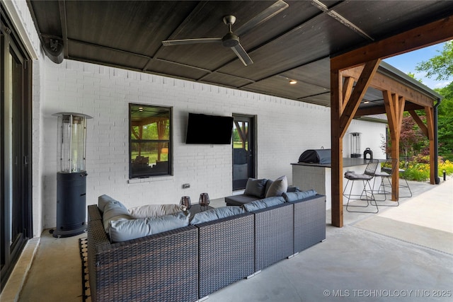 7408 E College St, Broken Arrow, OK 74014 - view of patio with an outdoor hangout area, ceiling fan, and area for grilling