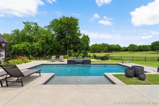 7408 E College St, Broken Arrow, OK 74014 - view of pool with a patio, an in-ground hot tub, view of scattered trees, and view of golf course