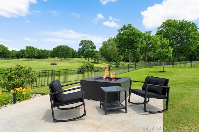 7408 E College St, Broken Arrow, OK 74014 - view of patio with an outdoor fire pit, view of scattered trees, and golf course view