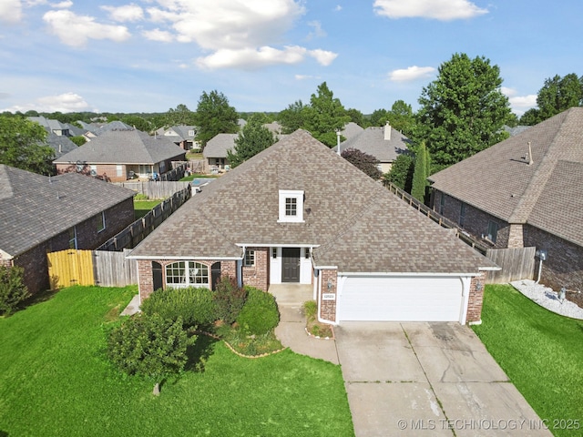 12523 S Cedar Pl, Jenks, OK 74037 - view of front of house with brick siding, roof with shingles, driveway, a garage, and a residential view