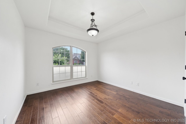 12523 S Cedar Pl, Jenks, OK 74037 - spare room featuring a tray ceiling and dark wood finished floors