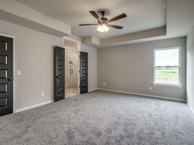 13155 S 105th E Ave, Bixby, OK 74008 - unfurnished bedroom featuring carpet, baseboards, connected bathroom, and a ceiling fan