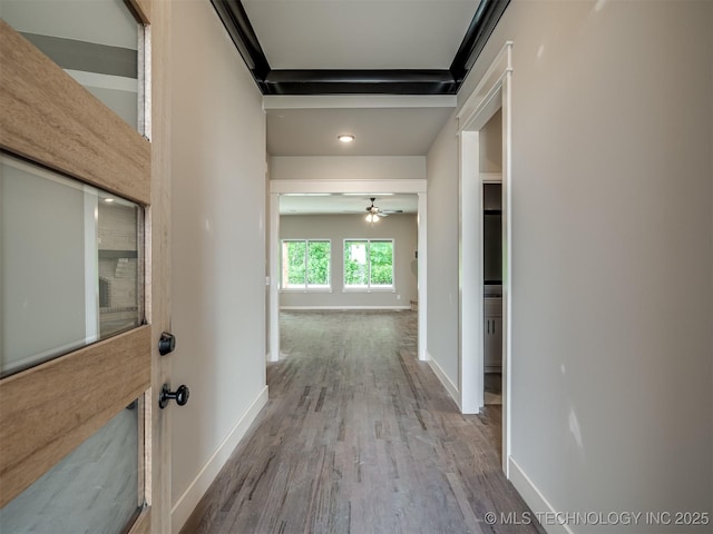 13155 S 105th E Ave, Bixby, OK 74008 - corridor with wood finished floors, baseboards, and recessed lighting