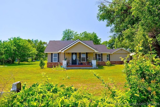 7008 S Hwy 28, Chelsea, OK 74016 - single story home with a porch, a front yard, brick siding, and a shingled roof