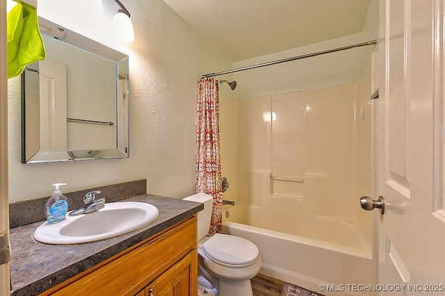 7008 S Hwy 28, Chelsea, OK 74016 - bathroom with vanity, toilet, shower / bath combination with curtain, and a textured wall