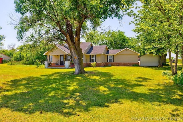 7008 S Hwy 28, Chelsea, OK 74016 - view of front of house with brick siding and a front lawn