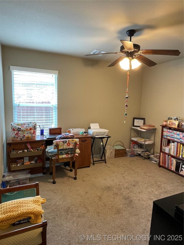 2613 W Van Buren Ct, Broken Arrow, OK 74011 - office area featuring carpet and ceiling fan