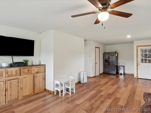 25301 E 330th Rd, Chelsea, OK 74016 - living room with light wood-style flooring, a ceiling fan, baseboards, and recessed lighting