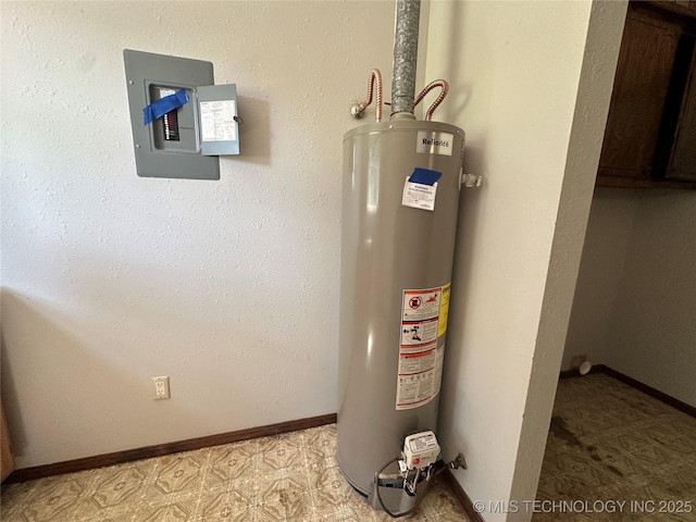 9871 E Windy Ln, Lane, OK 74555 - utility room featuring gas water heater and electric panel