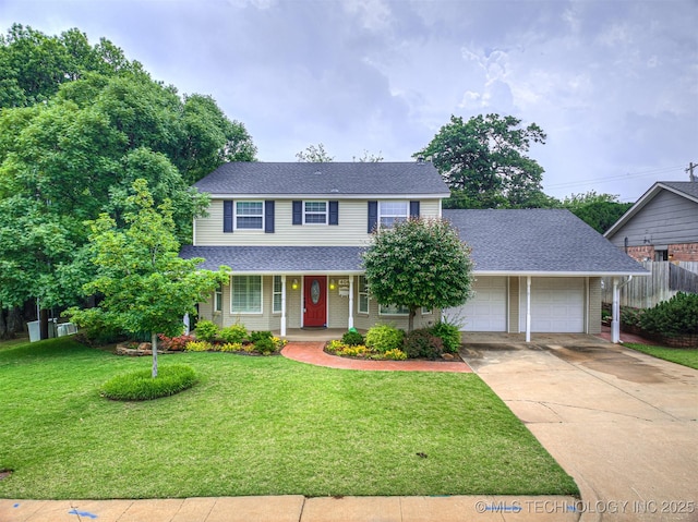 406 Sequoyah Trl, Norman, OK 73071 - traditional-style house with roof with shingles, an attached garage, driveway, and covered porch