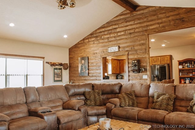 17 Zachary Taylor, Durant, OK 74701 - living area featuring high vaulted ceiling, recessed lighting, and beamed ceiling