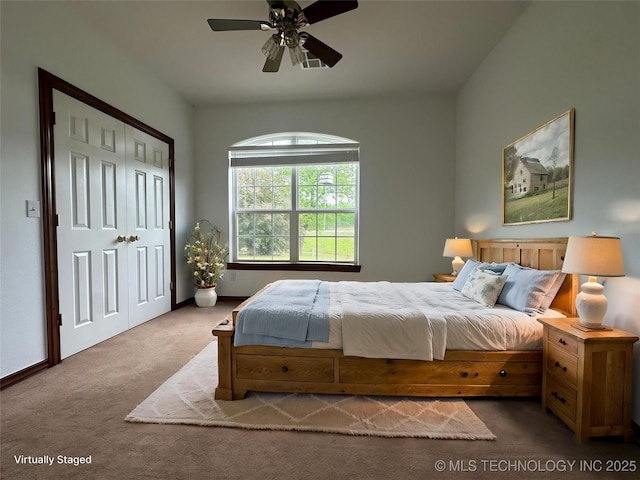 2013 State Highway 9a, Eufaula, OK 74432 - carpeted bedroom featuring ceiling fan and a closet