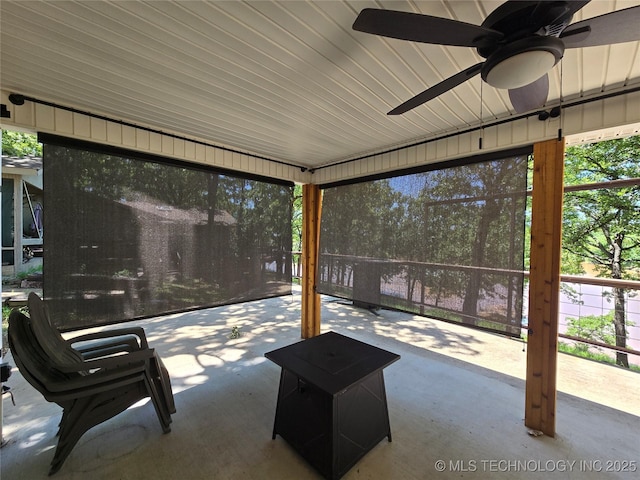 110534 S 4183rd Rd, Checotah, OK 74426 - sunroom / solarium featuring ceiling fan