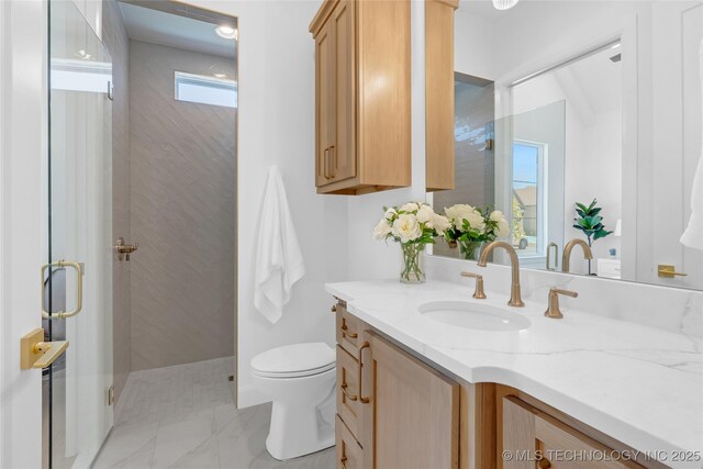 1227 N 71st Pl, Broken Arrow, OK 74014 - full bathroom featuring vanity, a stall shower, and toilet