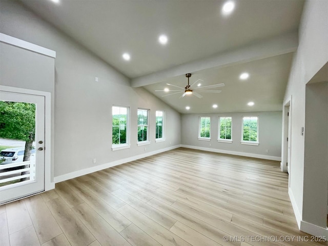 228 W Hickory Dr, Sand Springs, OK 74063 - unfurnished living room featuring a ceiling fan, baseboards, light wood finished floors, and recessed lighting