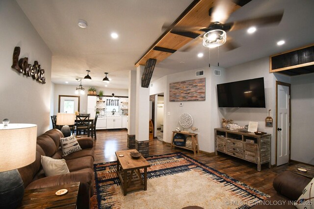 35870 S Talon Dr, Cookson, OK 74427 - living room with wood-type flooring, a ceiling fan, and recessed lighting