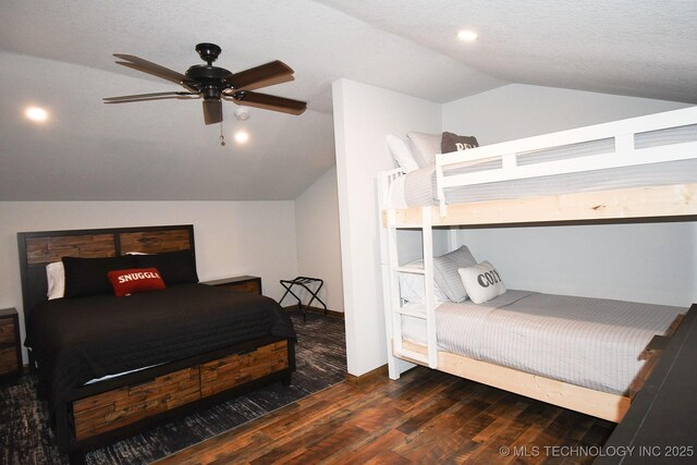 35870 S Talon Dr, Cookson, OK 74427 - bedroom with lofted ceiling, hardwood / wood-style flooring, baseboards, and a ceiling fan